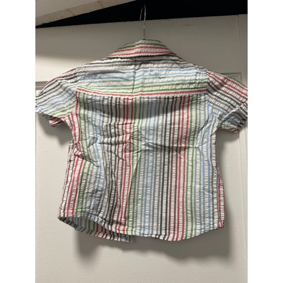 Maximus Rex Boys 3T Seersucker Stripe Short Sleeve Button Down Shirt Multi-Color - Picture 2 of 3